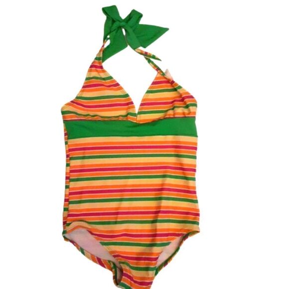 LITTLE‎ SEA GEMS Swimsuit Striped One-Piece Halter size 10 - Picture 1 of 12